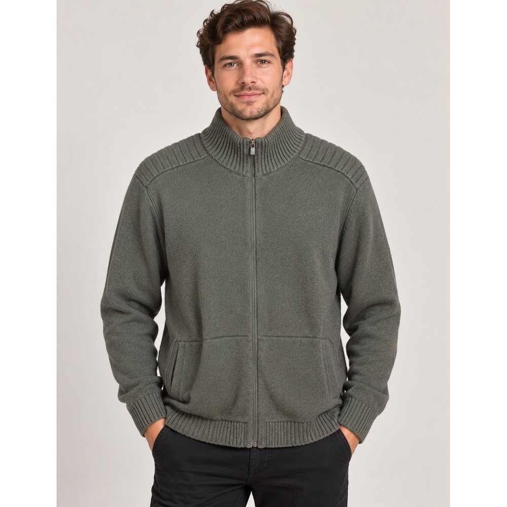 Eddie Bauer Olive Green Full-Zip Ribbed Sweater Mens Size XL